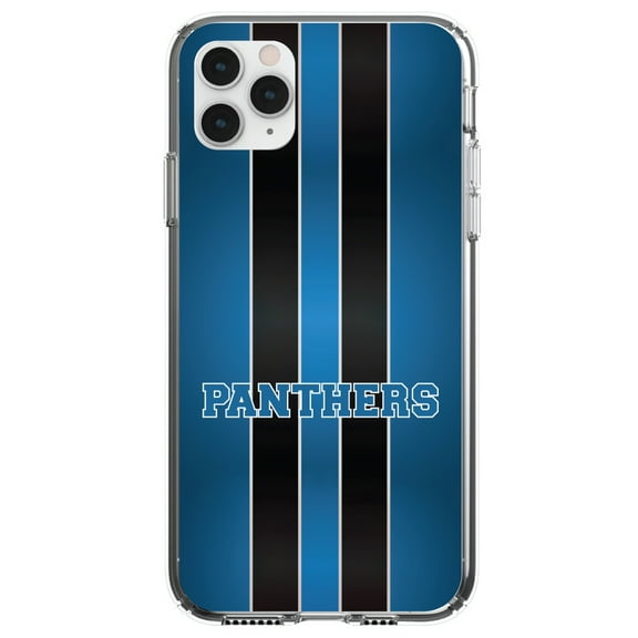 DistinctInk Clear Shockproof Hybrid Case for iPhone 13 PRO (6.1" Screen) - TPU Bumper, Acrylic Back, Tempered Glass Screen Protector - Blue Black Panthers - Football Team