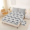 thumbnail image 2 of Castle Fairy Minimal Shark Silhouette Queen Sheets 4 Pieces,Simple Marine Tile Print Queen Sheet Sets,Navy Offwhite,1 Fitted Sheet,1 Flat Sheet and 2 Pillowcases, 2 of 6