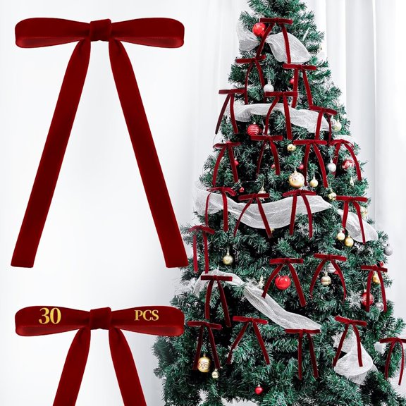 Pakyozj 30pcs Velvet Bows for Christmas Tree Decorations,Twist tie Bows,Vintage Christmas Bow Decor,premade Bow for Gift Wrapping,Table,Garland,Fireplace Decor