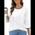 thumbnail image 2 of Blusas de 3/4 para Mujer, Elegantes, Informales, con Cuello Redondo, Holgadas y A , para M, 2 of 9