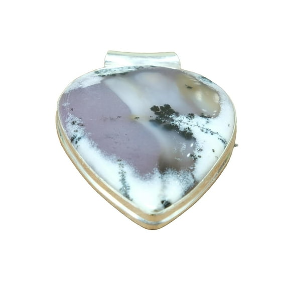 Natural Large Pear White Dendrite Opal Stone 925 Sterling Silver Pendant for Men and Women