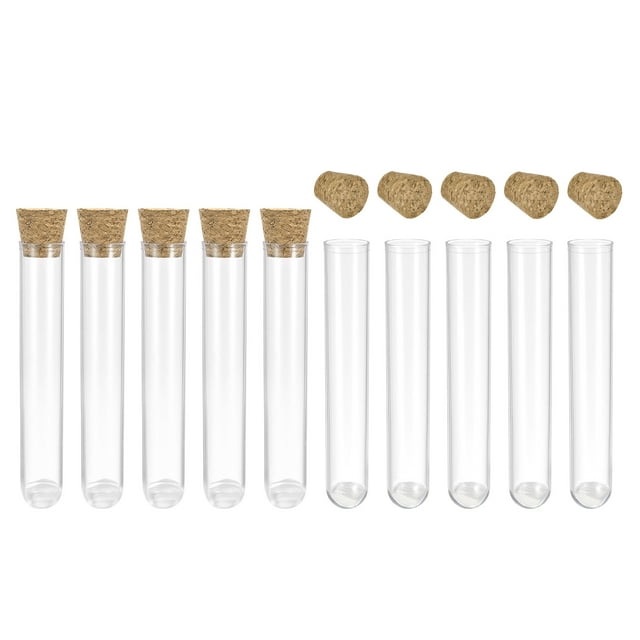 Unique Bargains Lab Tube Plastic Round Base Test Tubes with Cork Stoppers 10 Pack 0.63x3.94inch