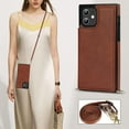 thumbnail image 6 of Crossbody Wallet Case for iPhone 12/iPhone 12 Pro 6.1 inch, Kickstand with Adjustable Removable Lanyard Neck Strap Case Card Holder Case Shockproof Cover Magnetic Clasp Cover Flip Case -Brown, 6 of 7