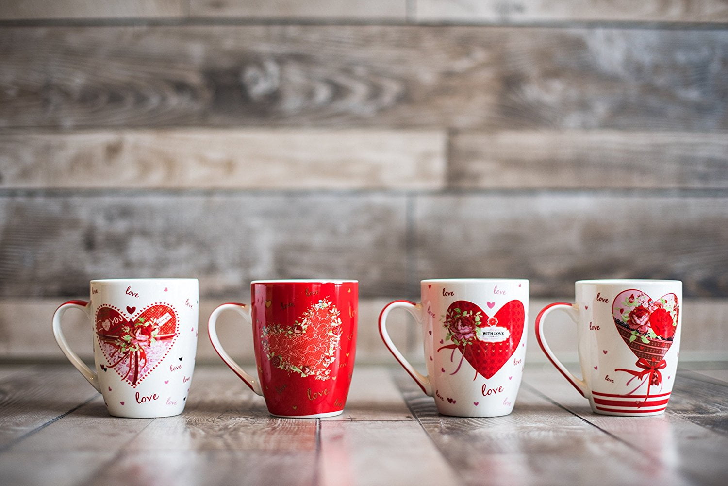 All For You New Bone China Mug with Gift Box-I Love You, , Hear Shape-Set of 4, 12 Oz,... by All For You Home