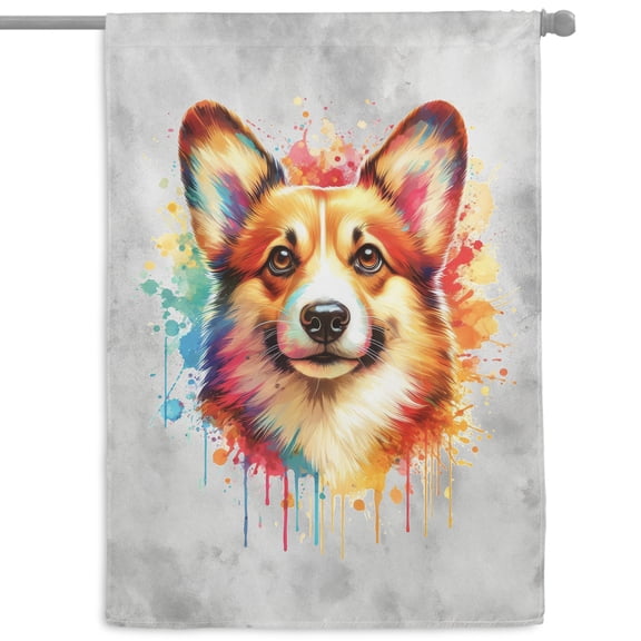 Watercolor Drip Corgi Pop Art Colorful Portrait Artwork House Flag 28x40in Double Sided Welsh Corgi Dog Lover Gifts Idea Outdoor Decor - 01009