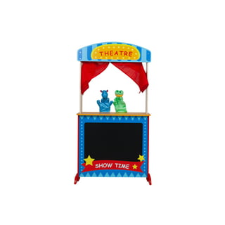 Wooden Puppet Theater Stand with 2 Hand Puppets Chalkboard, Double-Sided  Shop Stand & Stage Puppet Show Theater for Kids, Deluxe Children Puppet