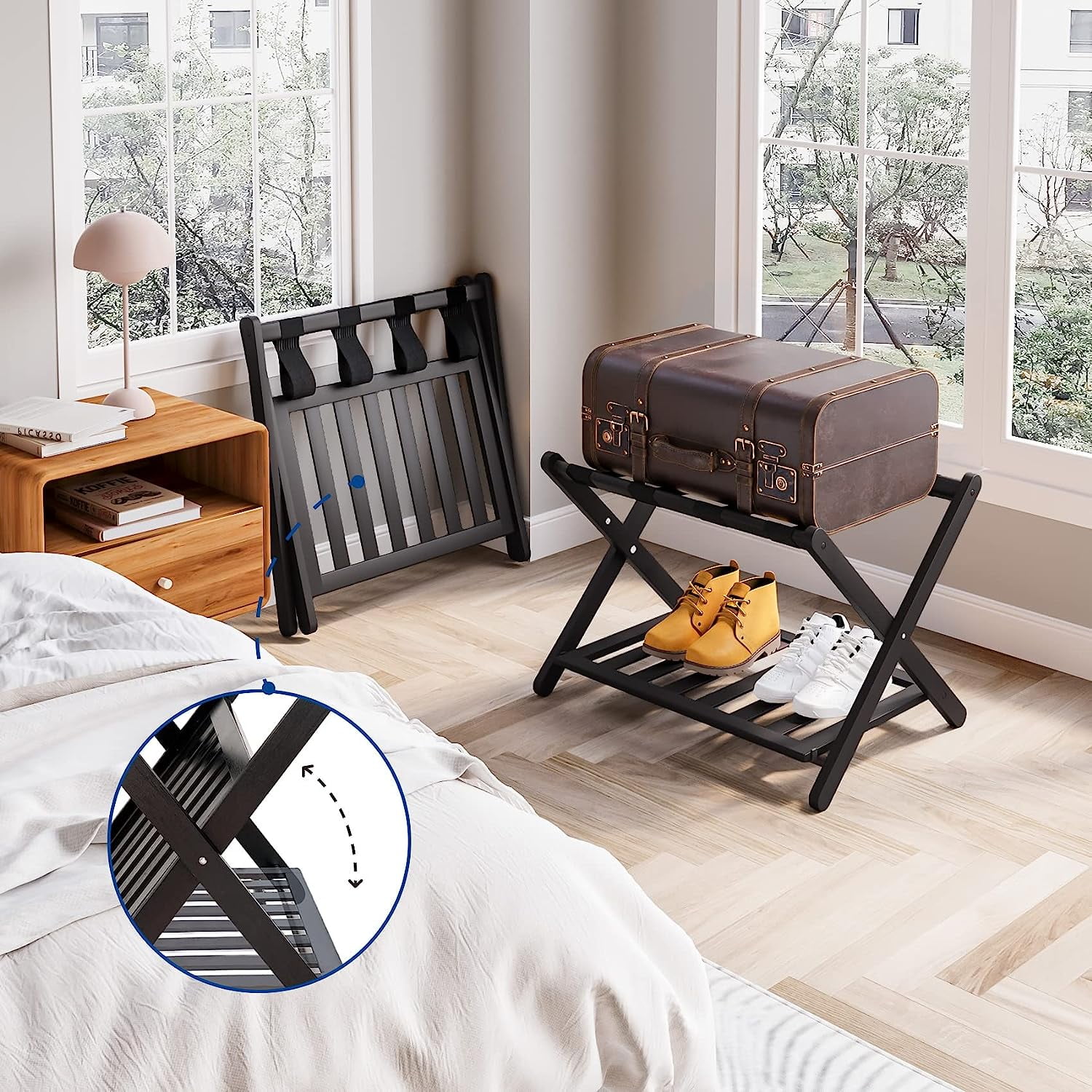 Smuxee Bamboo Luggage Rack Fully Assembled Suitcase Stand,, 40% OFF