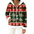 thumbnail image 2 of Women's Casual Fashion Long-Sleeve Zip-Up Fleece Hooded Cardigan with Christmas Print, Cozy and Warm for Winter Season,Deep Red,2XL, 2 of 5