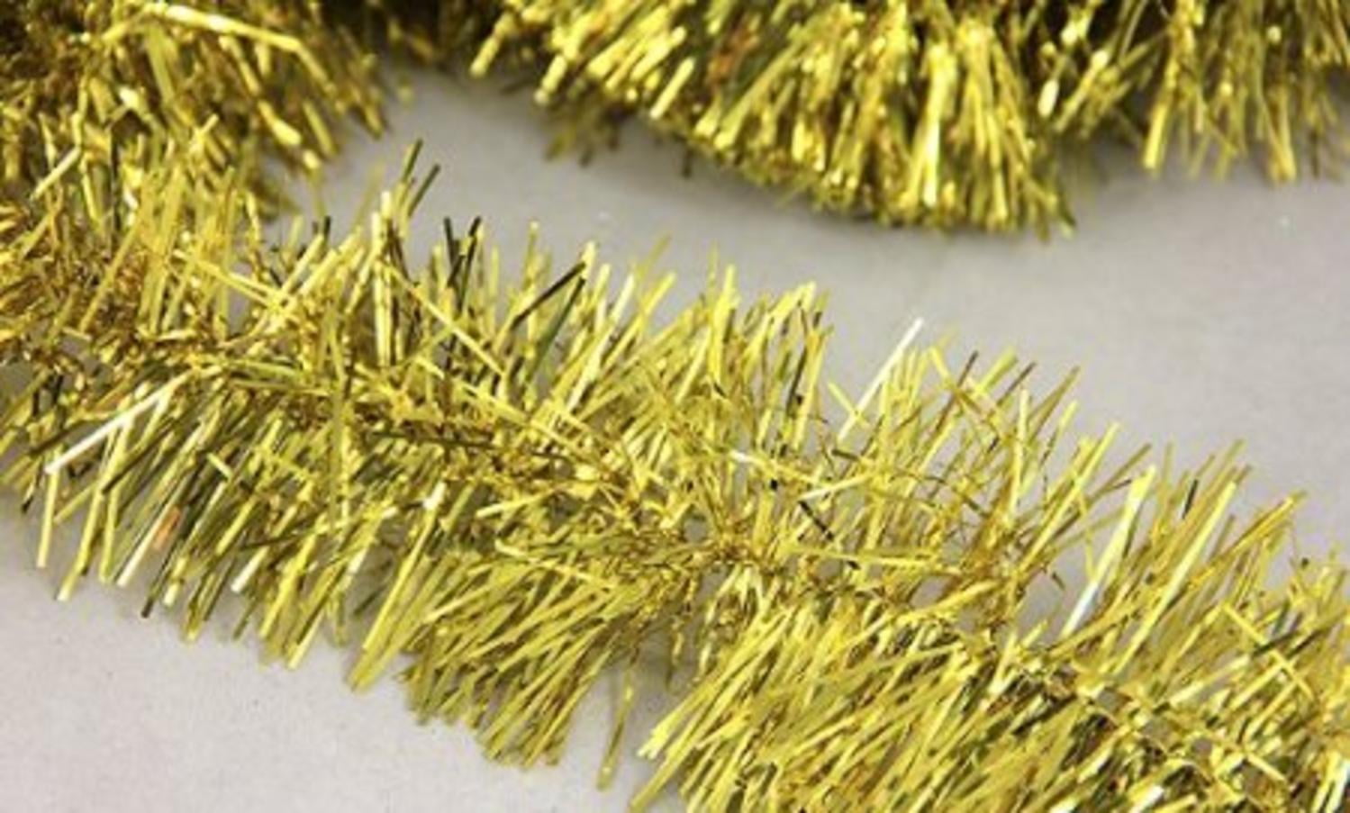 50' Festive Shiny Gold Christmas Foil Tinsel Garland Unlit Walmart