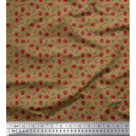 Soimoi Cotton Duck Fabric Dot,Floral & Strawberry Fruits Print Fabric by The Yard 56 Inch Wide