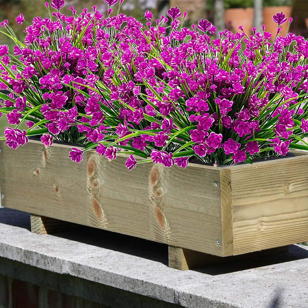 24 Bundles Artificial Flowers Outdoor UV Resistant Fake Plants Indoor Outside Hanging Planter DIY Home Garden Decor (Purple)