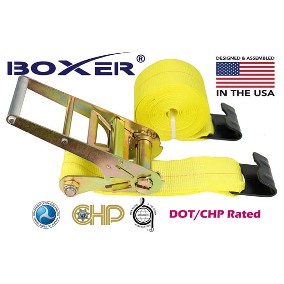 (4) Boxer Dual Locking DOT 4" X 30' Ratchet Straps W/ Flat Hooks Flatbed Truck Trailer Tie Down 5400 LB US Made