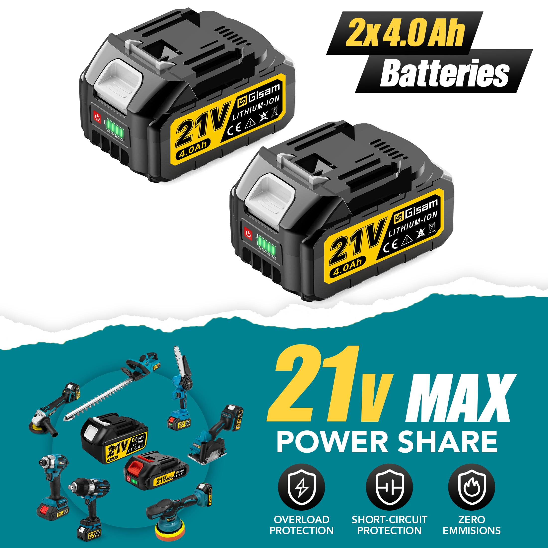 Gisam 1500N.m(1106 ft-lbs) Cordless Brushless Impact Wrench,1/2 inch Impact Gun with 2x4.0Ah Batteries & 6 Sockets Accessories ,Pistola De Impacto for Home Car Truck Tire