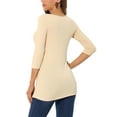 thumbnail image 3 of Allegra K Women's Round Neck 3/4 Sleeve Button Decor Asymmetric Hem Tunic Top, 3 of 5
