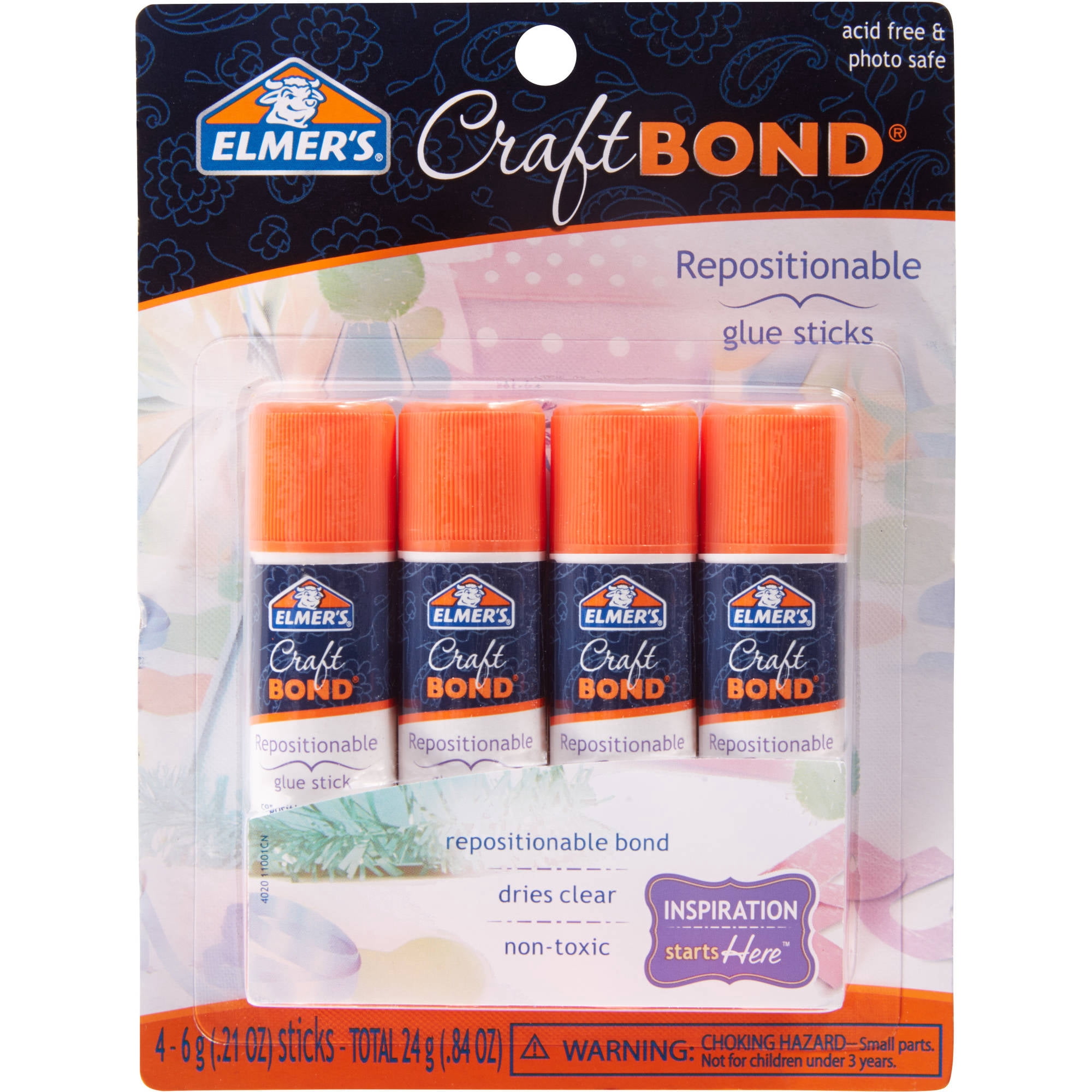 (2 pack) Elmer’s CraftBond Repositionable Glue Sticks, 0.21-Ounces, 4 Count