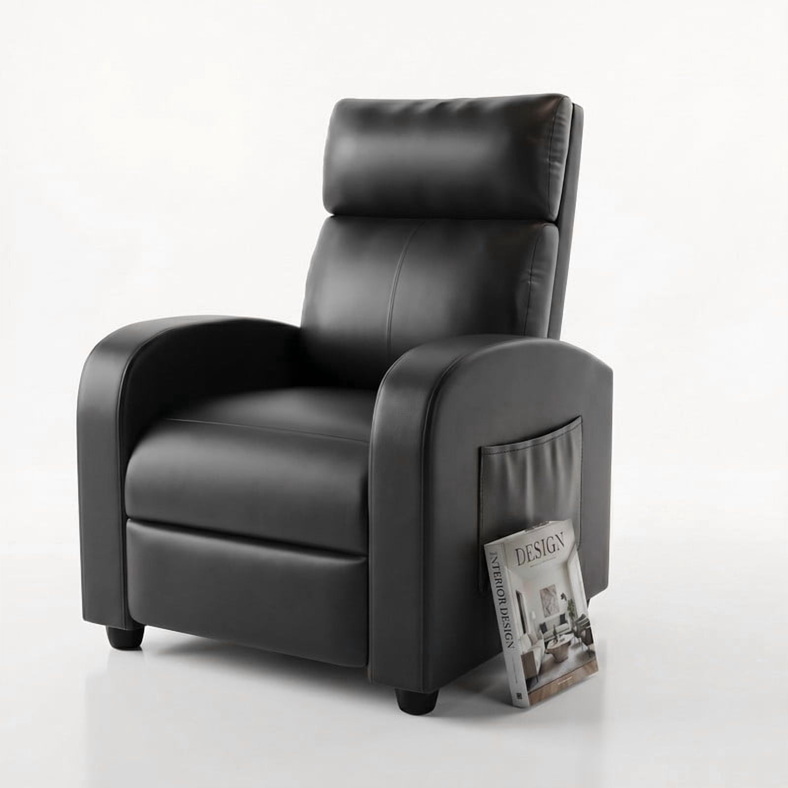 Vineego Massage Recliner Chair Small Places Single Sofa Adjustable Home Theater Seating with Side Pockets for Living Room,PU Black