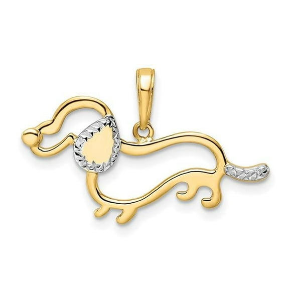 Finest Gold 14K Yellow & Rhodium White Diamond-Cut Dachshund Pendant