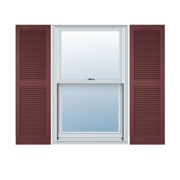 12"W x 67"H Lifetime Vinyl, Custom Cathedral Top Center Mullion, Open Louver Shutters, w/Shutter-Loks (Per Pair), Wineberry