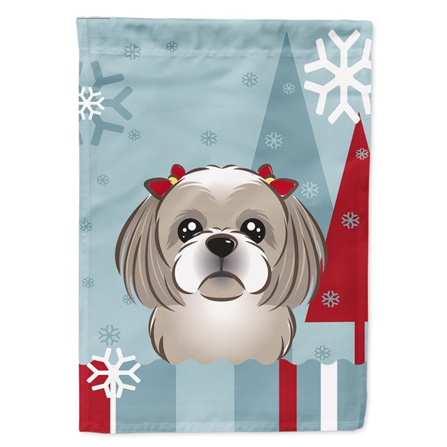 "Treasures BB1746CHF Winter Holiday Gray Silver Shih Tzu Canvas House Size Flag, Multicolor, Large" Caroline's Treasures BB1746CHF