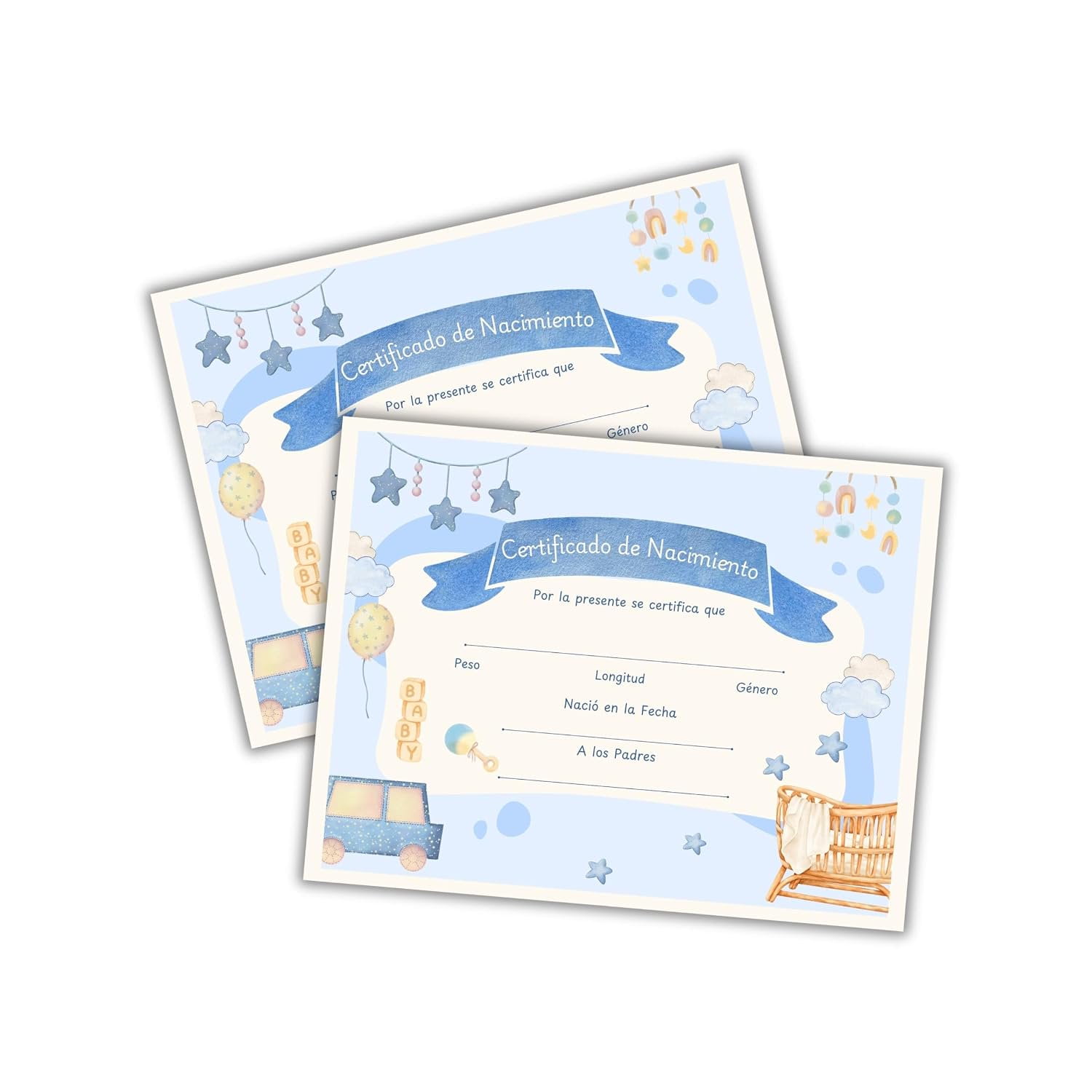 Certificado de Nacimiento de Beb en Espaol 6pk 8.5x11 Azul Baby Boy Birth Certificate in Spanish Milestone Keepsake Announcement Commemorative