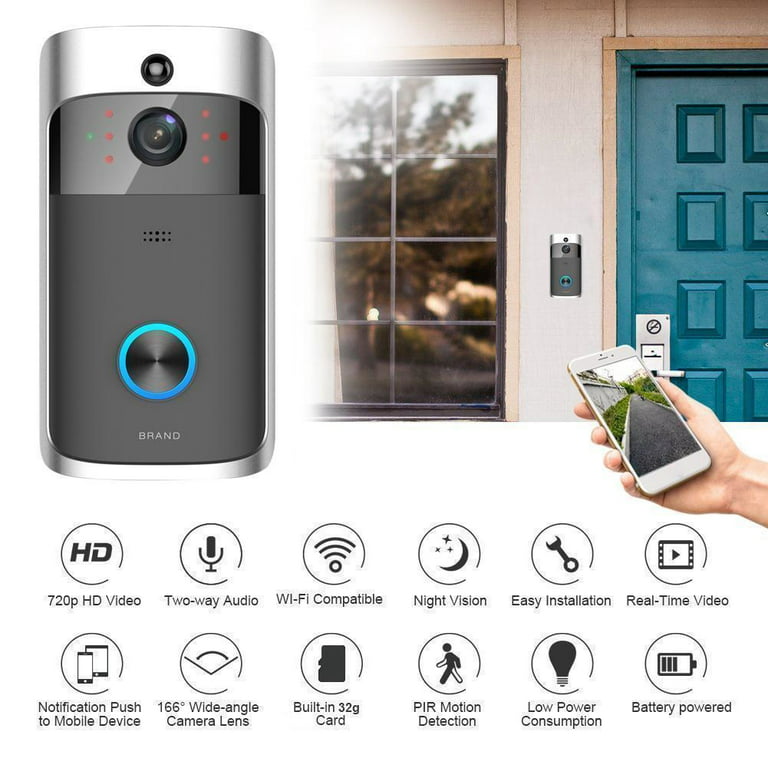 Wireless Wifi Video Doorbell Camera, 1080P HD Smart Video Door Bell with  Camera.
