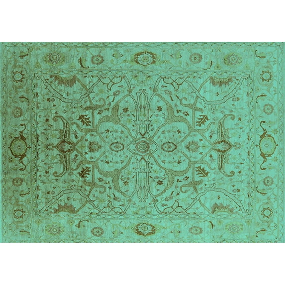 Ahgly Company Machine Washable Indoor Rectangle Oriental Turquoise Blue Industrial Area Rugs, 4' x 6'