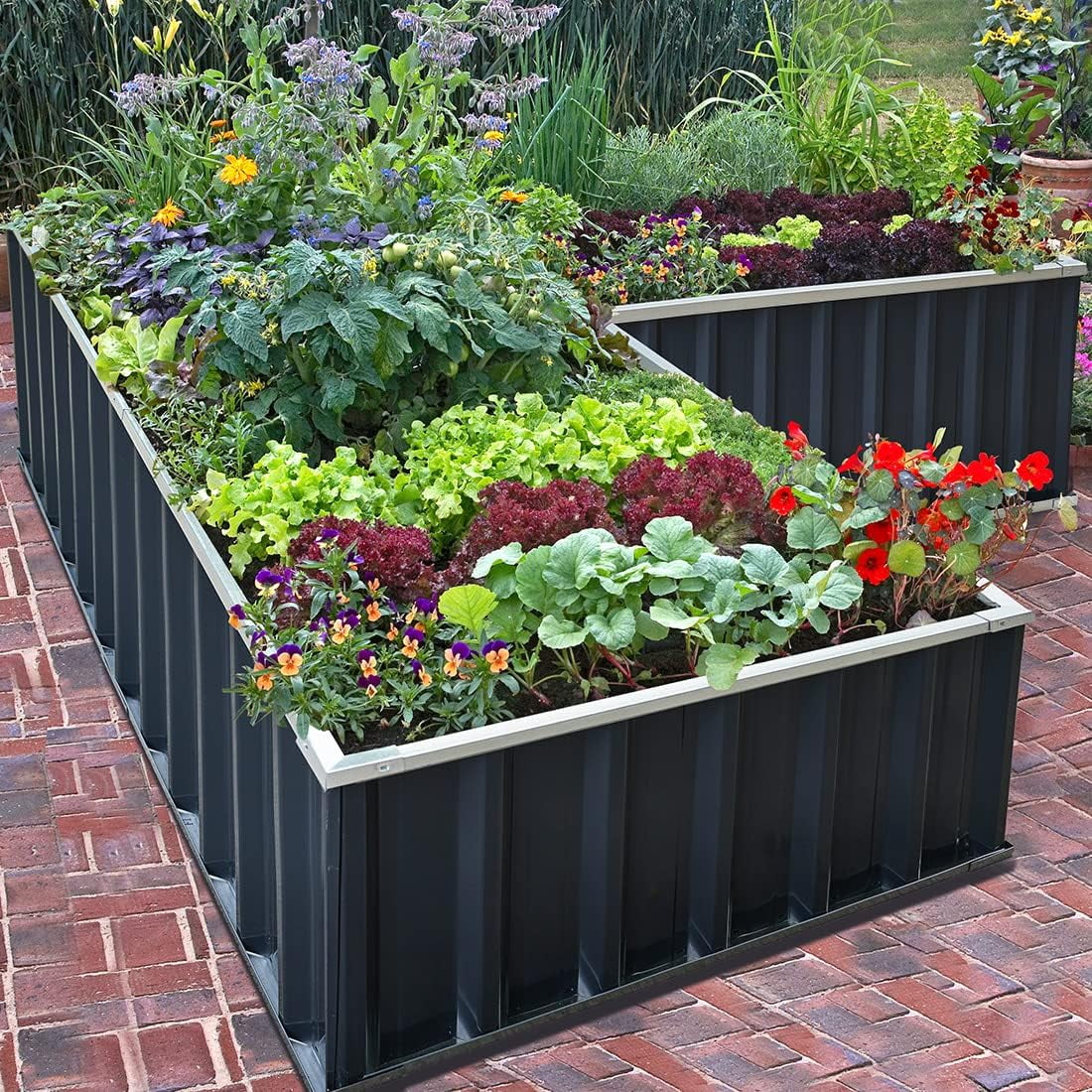 KING BIRD Raised Garden Bed 101"x 36"x 12" 4 Installation Methods Planter Kit Box (Dark Grey)