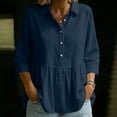 thumbnail image 5 of Lenpel 3/4 Length Sleeve Womens Tops Cotton Linen Trendy Button Collared Peplum Blouses Lightweight Solid Color Shirts, 5 of 5