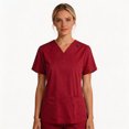 thumbnail image 2 of Womens Scrub Tops Classic V-Neck Shirt with Pockets Easy Care Uniforms Red Scrubs for Women Easy Care Women Scrubs, 2 of 3