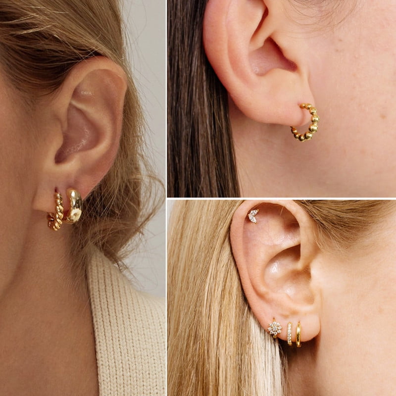 Alexcraft Gold Hoop Earrings Set for Women - 14K Gold Plated Chunky Hoops Twisted Huggie Hoop Earrings for Gift Lightweight - Woman Hypoallergenic Stackable Earrings Multiple Piercing