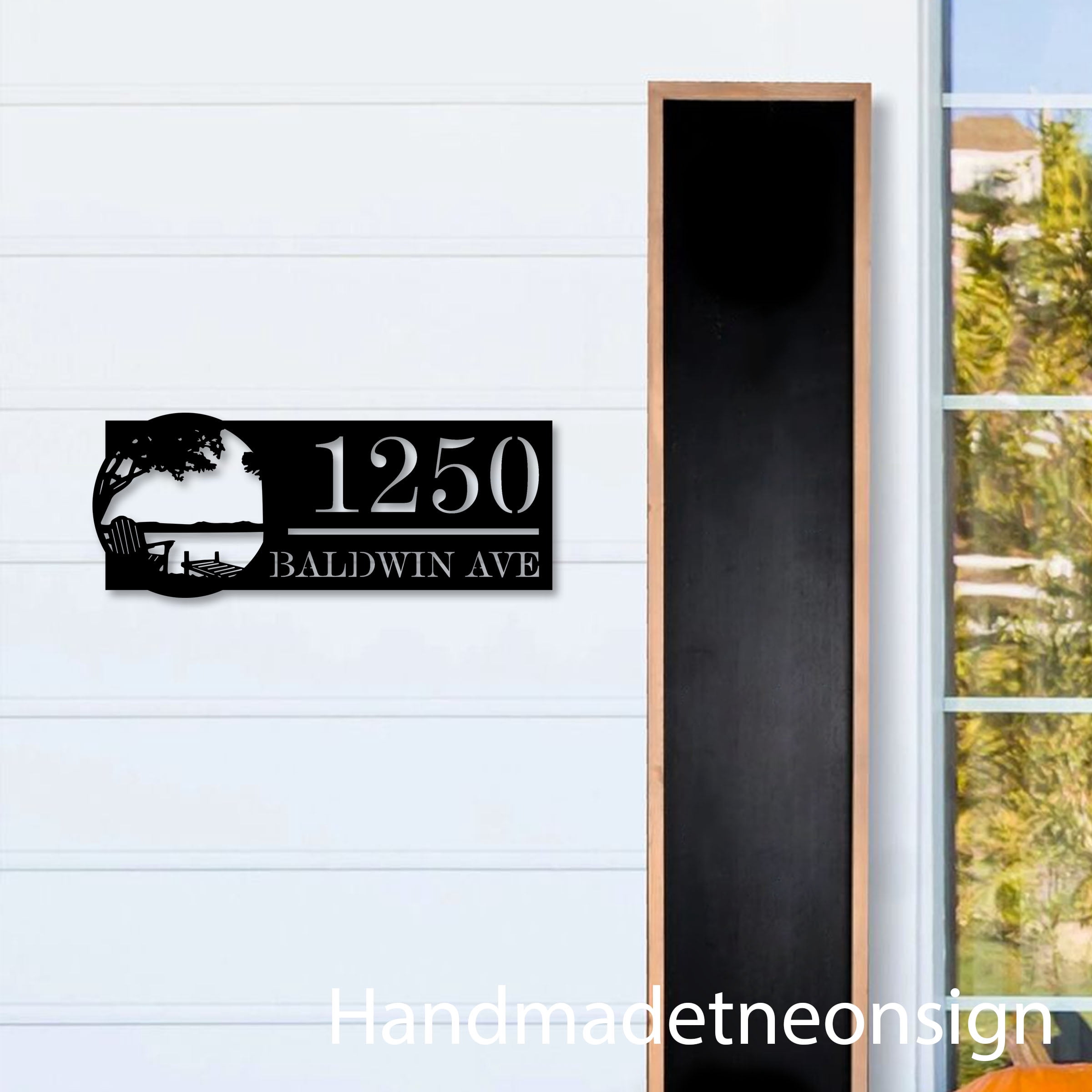 Handmadetneonsign Tree Dock On Lake House Number, Lakeview Home Address Metal, House Address Sign 67632