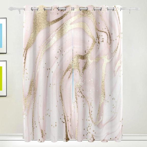 Coolnut Pink Golden Marble Texture Blackout Curtain for Bedroom, 2 Panels Thermal Insulated Blackout Drapes Long Darkening Curtains with Grommets,55"x 72"