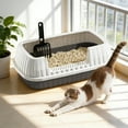 thumbnail image 5 of Semi-Enclosed Cat Litter Box with High Side Splash Guard, Includes Litter Scoop and Pedal for Home Cats, 18.9x12.6x6.1 inches, 5 of 6