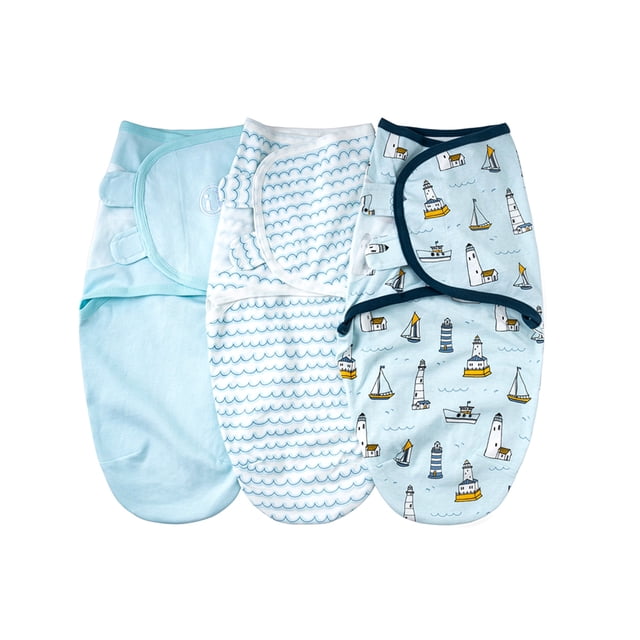 Sacaleches insular SU3007 3PCS Baby Swaddle Wrap Manta Manta de dormir infantil de algodón suave con lindo patrón de barcos oceánicos para bebés recién nacidos Niños Niñas Insular Sacaleches