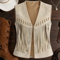 thumbnail image 6 of Lixiuxyad Women's Suede Fringe Vest Western Cowgirl Sleeveless Open-Front Tassel Cropped Tops,White, 6 of 7