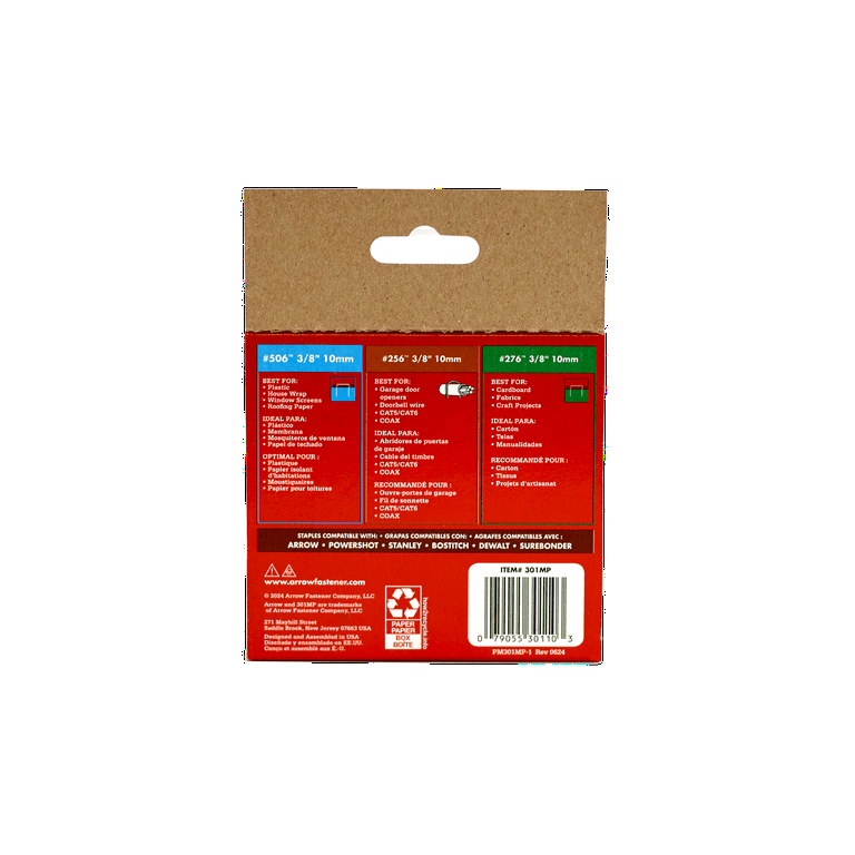 Arrow 301MP 3/8in Staple Multipack with T50, JT21, and T25 Staples