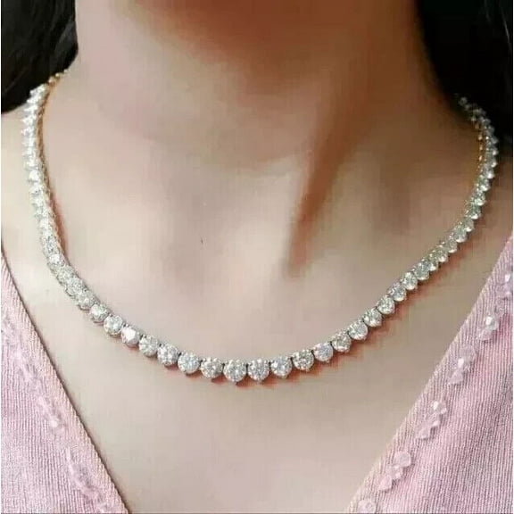 19Ct Round Lab Created Diamond Women's Tennis Necklace 14K White Gold Plated 18"