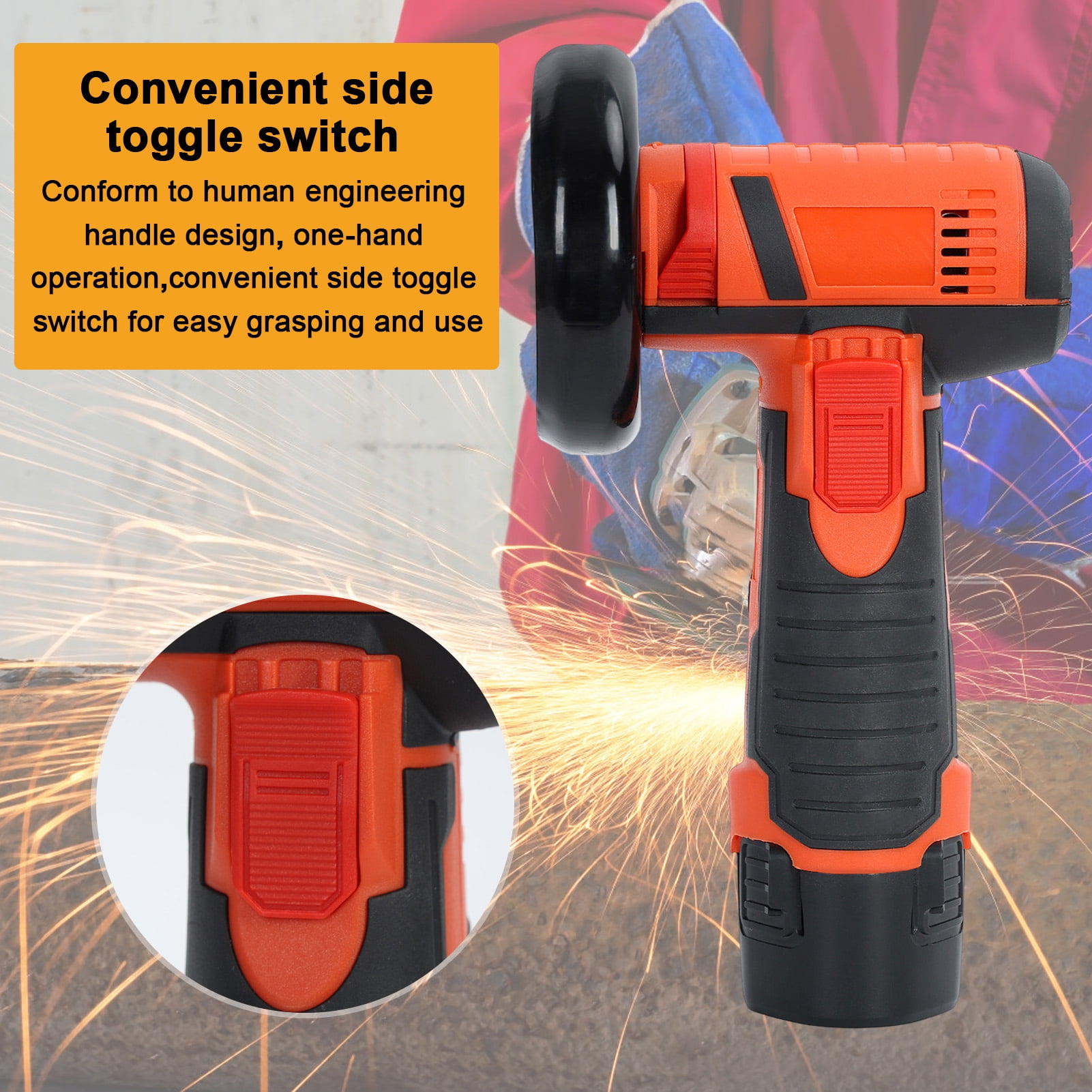 12V Cordless Angle Grinder with 2 Batteries, 19500RPM Brushless Mini Grinder Tool, 3-Inch Electric Metal Cutter & Polisher for Wood, Tile, Steel