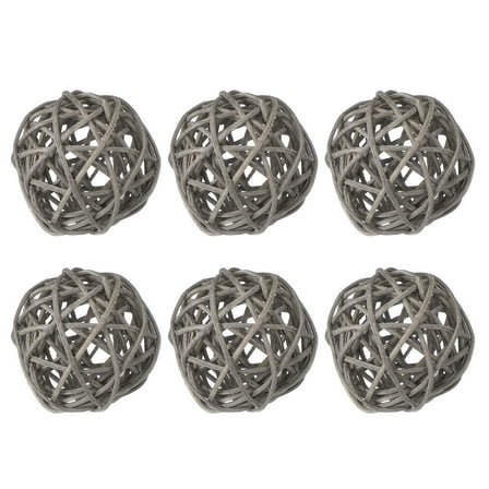 Uxcell 6 Pcs Wicker Rattan Balls 2.4 Inch Rattan Decorative Balls Vase Fillers for Wedding Party Centerpiece Bowls Home Decoration, Gray
