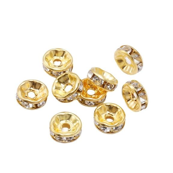 50pcs 10mm Rhinestone Crystal Loose Spacer Beads Diy Jewelry Making Gasket Beads Gold