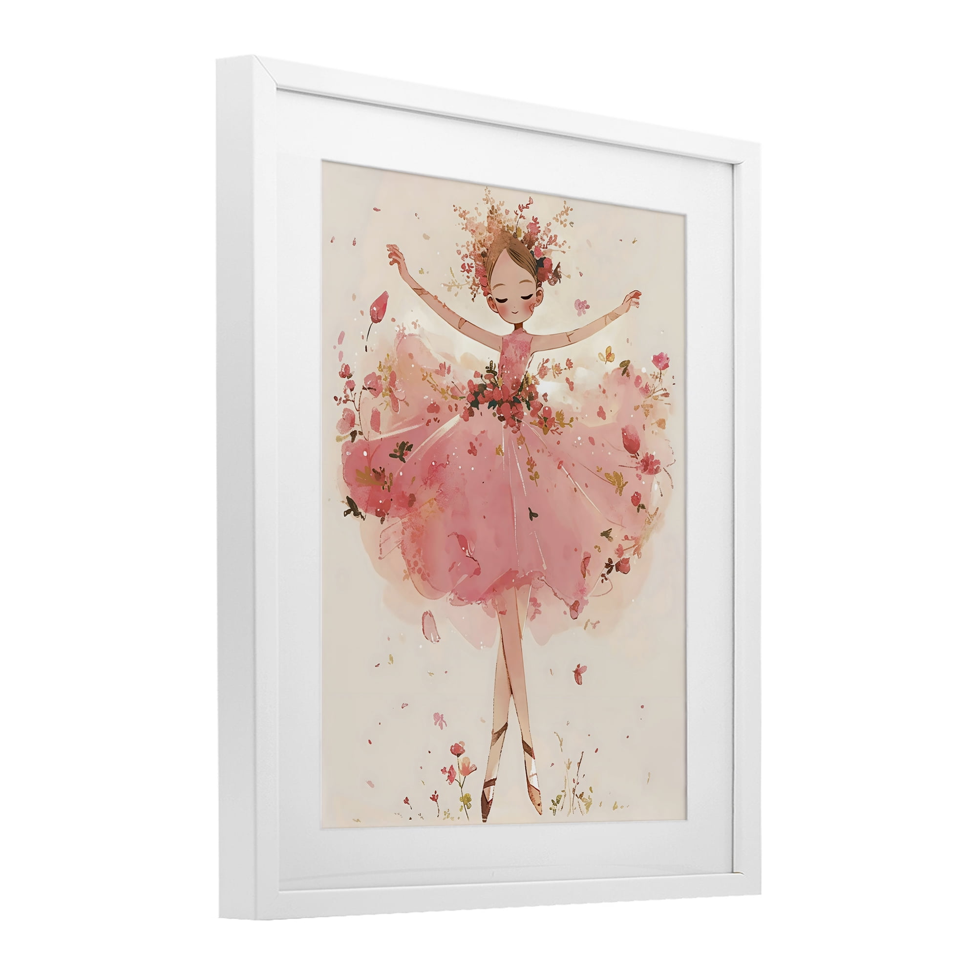 Stupell Industries Pink Floral Dress Ballerina White Framed Print Under Glass, design by Creative Studio
