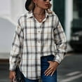 thumbnail image 5 of Womens Plaid Shacket Jacket Long Corduroy Shirt Fashion Print Casual Long Sleeve Turndown Collar Button Shirt Tops Fall Fashion Plaid Shirt Blouses Women White,M, 5 of 8