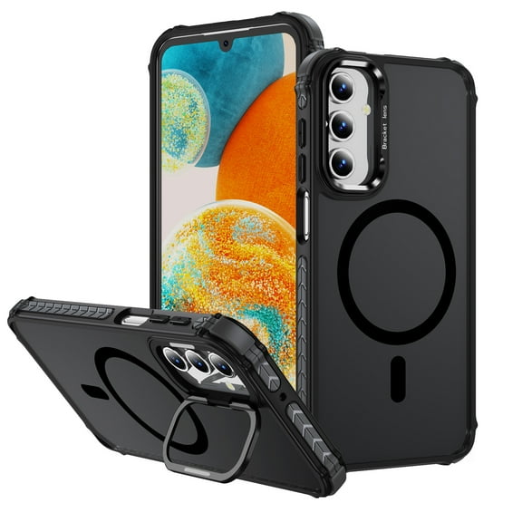 Allytechgroup Magnetic Case for Samsung Galaxy A54 5G with Camera Lens Kickstand, Support Wireless Charging Cover Phone Holder for Desk Meeting/Videos Matte Shockproof Back Cover Shell, Black