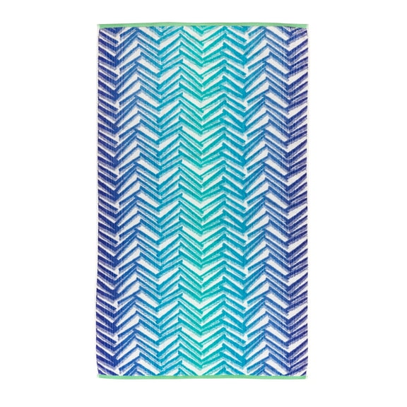 Seed & Stone Ultra Soft Beach Towel, 41% Recycled Fabric, 34" x 64", Chevron Design, Blue and Green