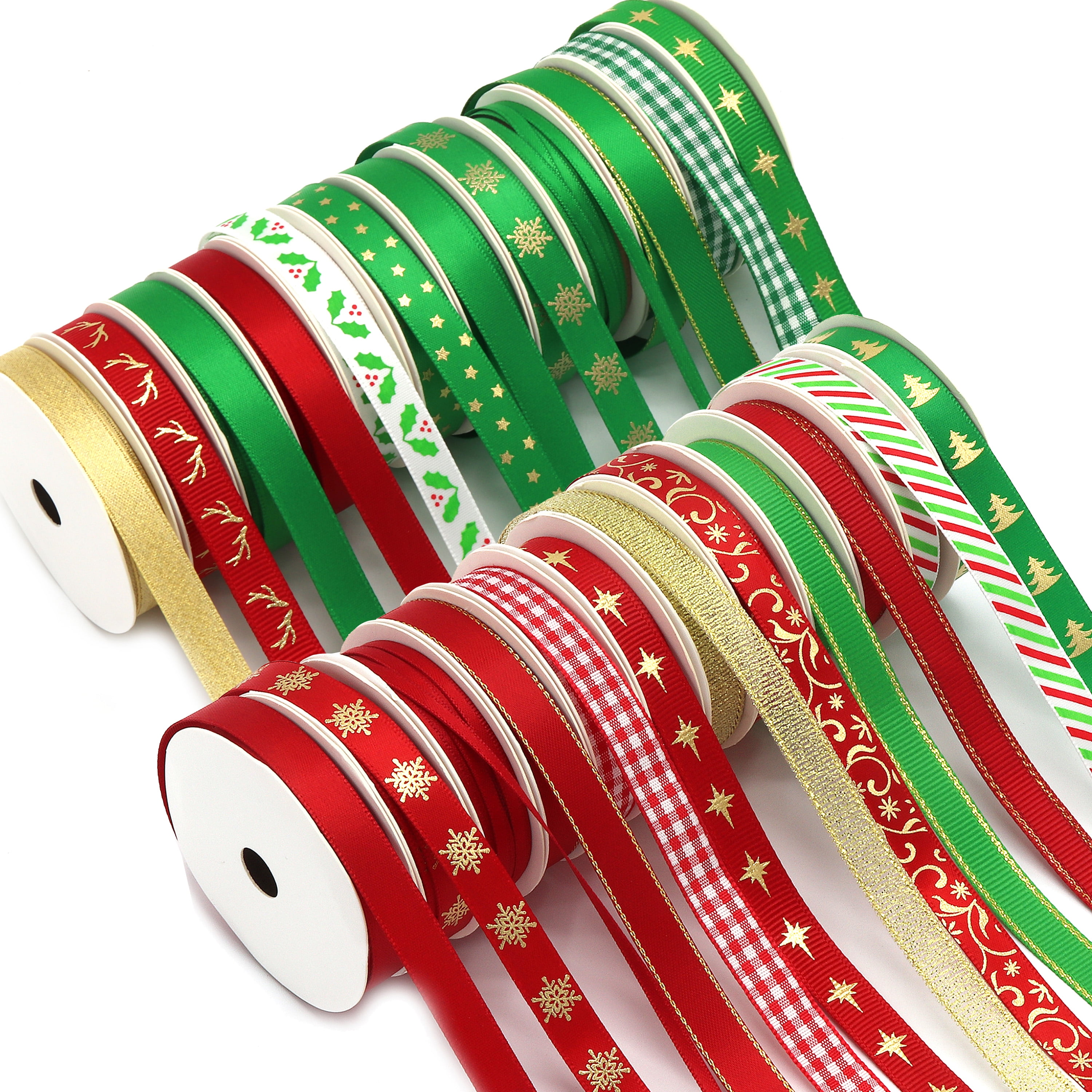 Green and Red Christmas Ribbon, 24 Designs, 3/8' x 48 Yards by Gwen Studios