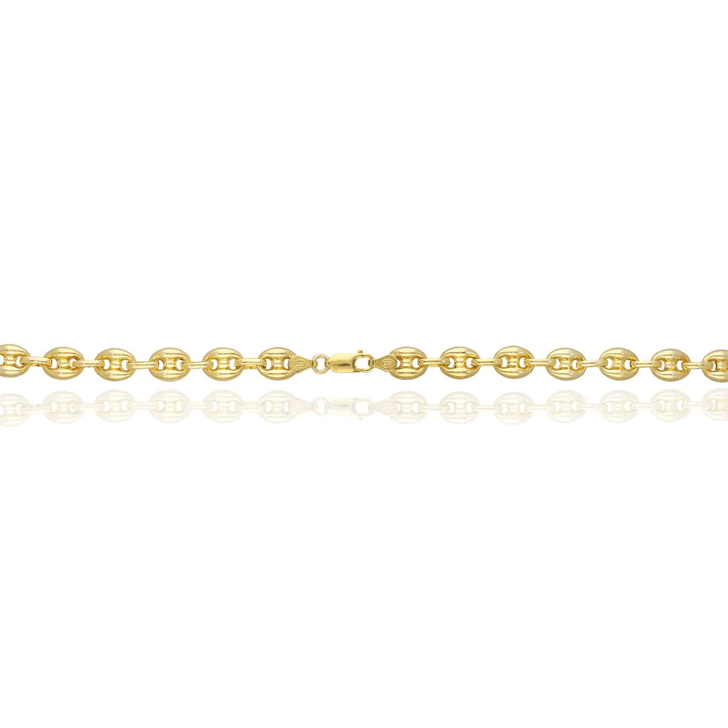 18K Yellow Gold Over Silver 9mm Puffed Anchor Mariner Chain Necklace 16"-24"