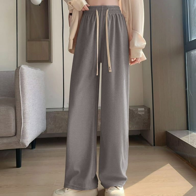 Women s Pants Ladies Autumn Winter High Waisted Slouchy Loose Straight Leg Leisure Pant Slacks for Women Grey M Walmart