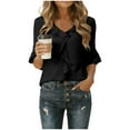thumbnail image 2 of ICHUANYI Womens Summer Business Casual Blouses V Neck Short Sleeve Shirts Cute Lace Collar Shirt Tops, 2 of 9