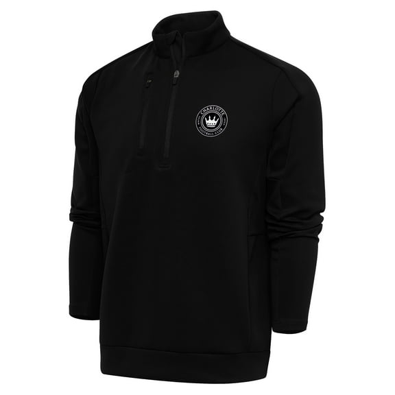 Men's Antigua Black Charlotte FC Brushed Metallic Logo Generation Quarter-Zip Pullover Top