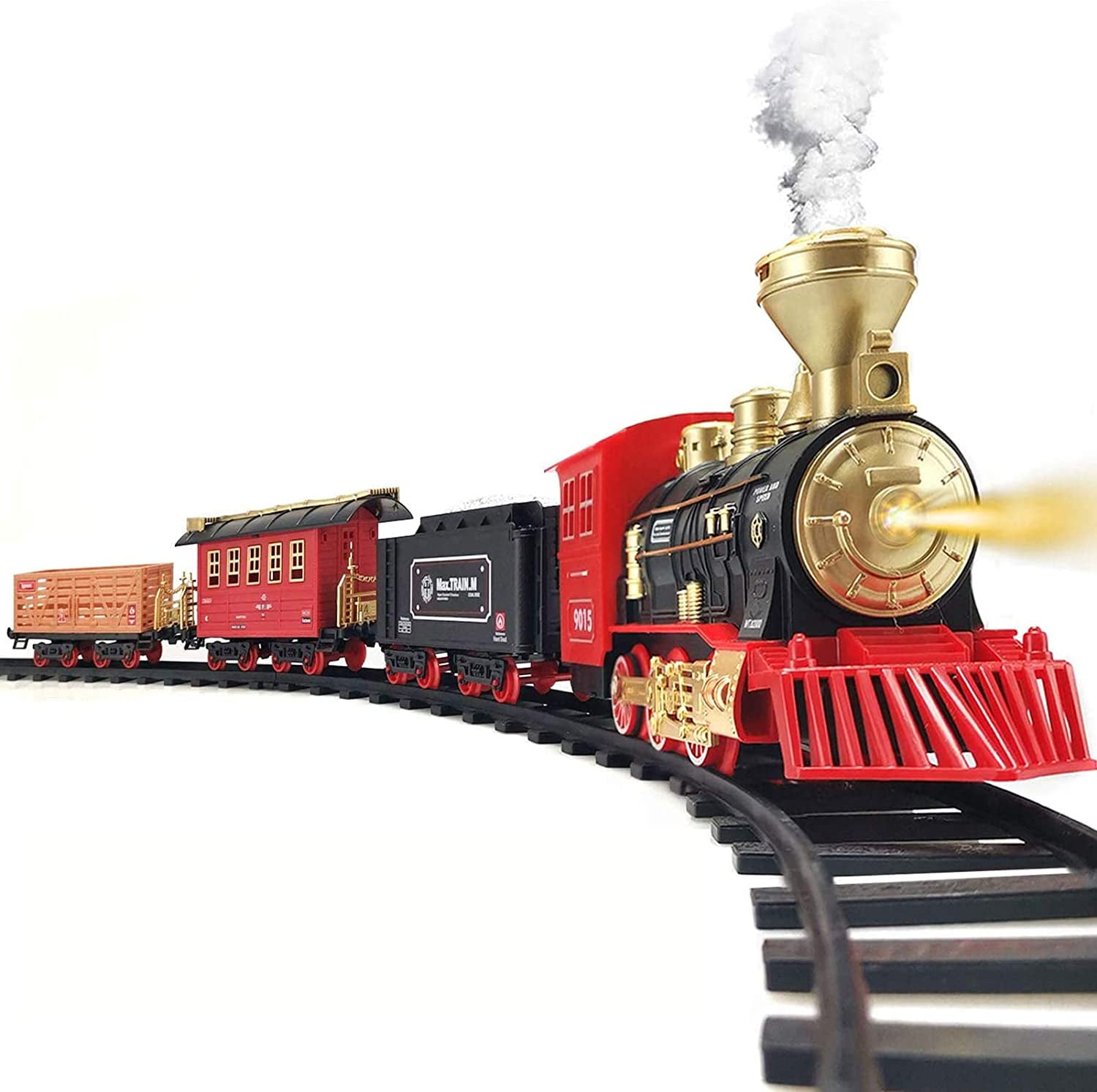 Baby Home Electric Model Train Set，with Realistic Train Sound，Lights and Smoke 2 Carriages 